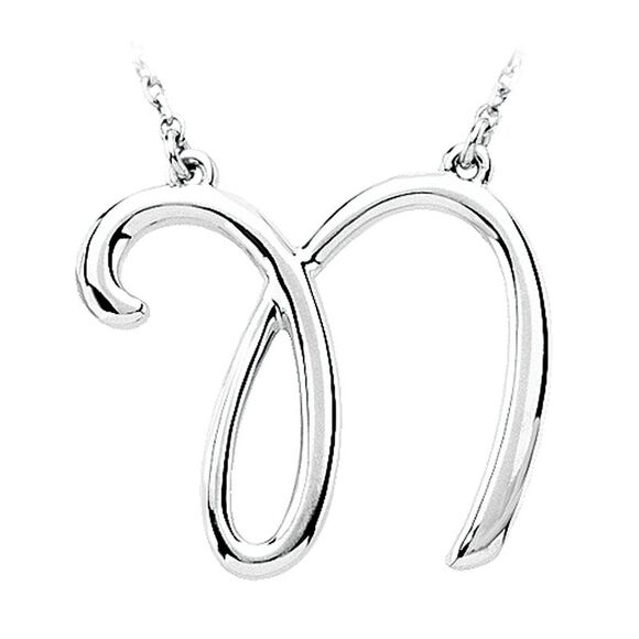 Sterling Silver, Olivia Collection, Medium Script Initial N Necklace - Picture 1 of 4
